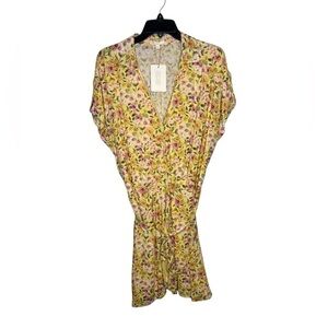NWT Gianni Bini Floral Print Yellow Gorgeous Wrap Dress Ruffled Sleeves Large